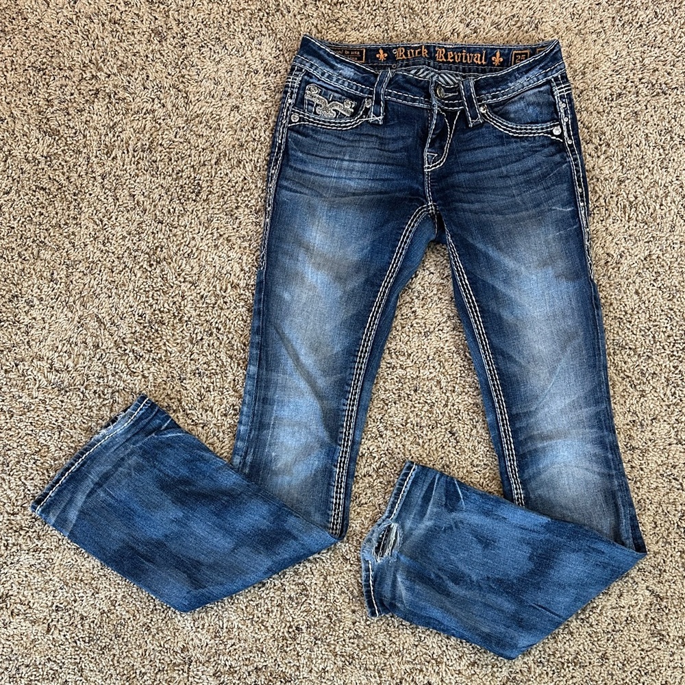 Rock Revival Women's Blue Boot Cut Jeans with Contrast Stitching